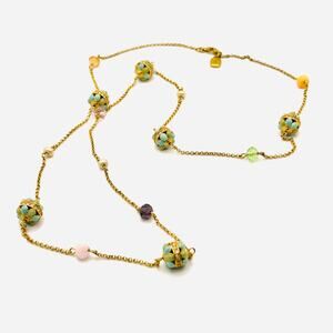 Vintage Y2K Ralph Lauren Gold Turquoise Beaded Station Necklace